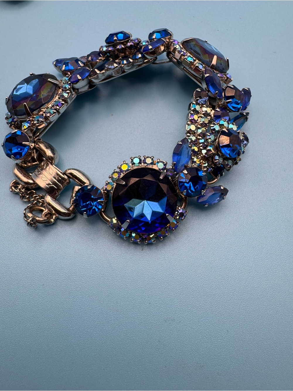 VTG Juliana Rhinestone Blue Watermelon Rivoli Aurora Borealis - Picture 8 of 9